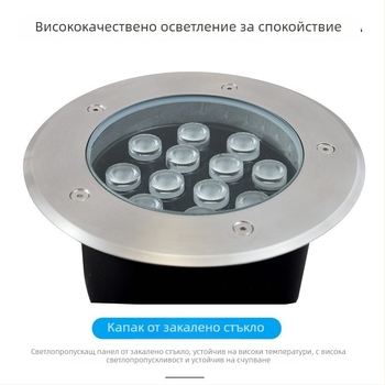 LED подземно осветление, кръгло, корпус от ди-каст алуминий, капак от неръждаема стомана, закалено стъкло, външно водоустойчиво