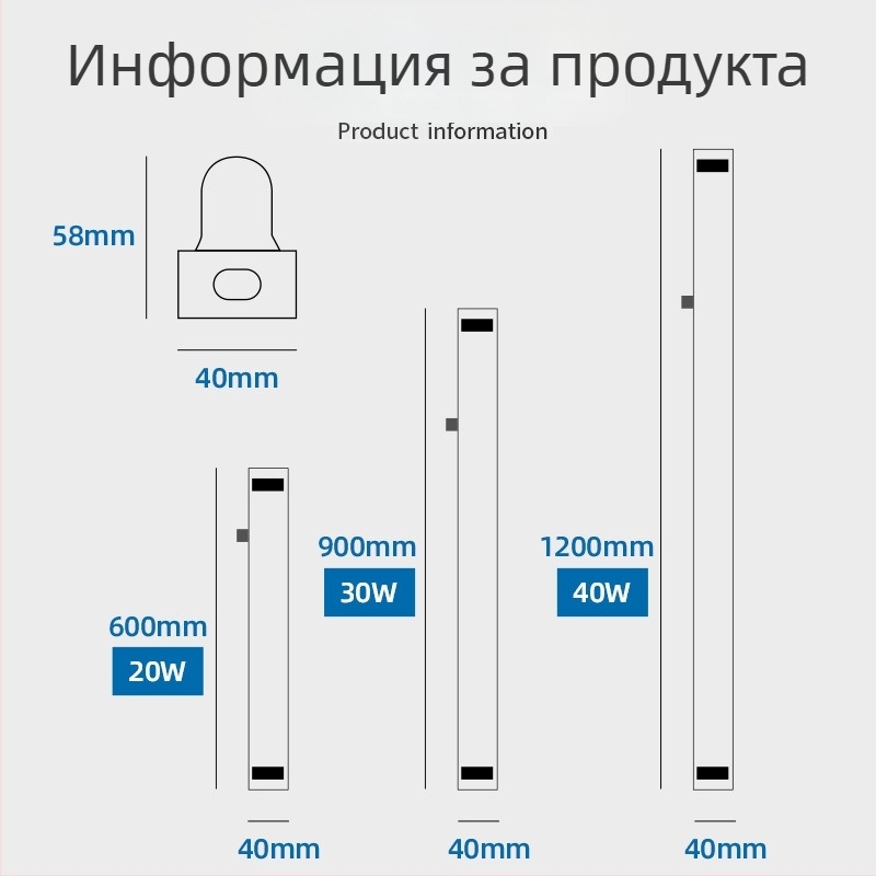 Старомодна T8 флуоресцентна тръба – пълен комплект със скоба за монтаж, лампено гнездо, стартер и баласт, 36W дневна светлина с три температури на цвета
