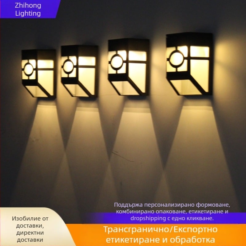 Слънчева ретро стенна лампа с LED панел, външно водоустойчево осветление за балкон