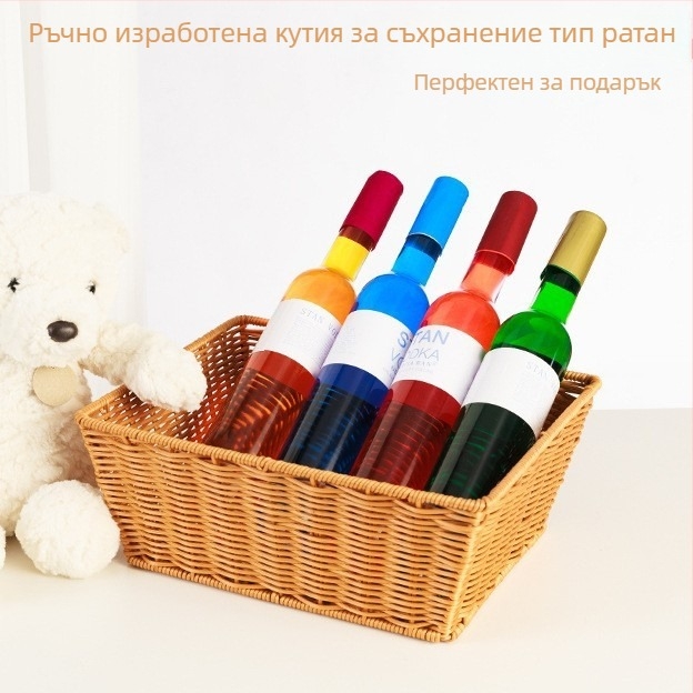 Кошница за съхранение от ратан с ръжоустойчива метална рамка, за плодове и закуски