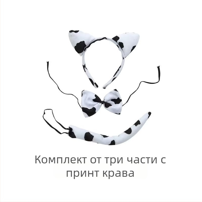 Хелоуински комплект от три детски ленти за глава с леопардови котешки уши, пухкави и широк кант
