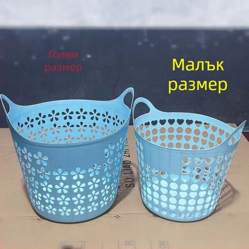 Пластмасова кошница за пране с дръжка, 37×37 см, мотив сливово цвете, за съхранение и пране, възможност за печат на лого
