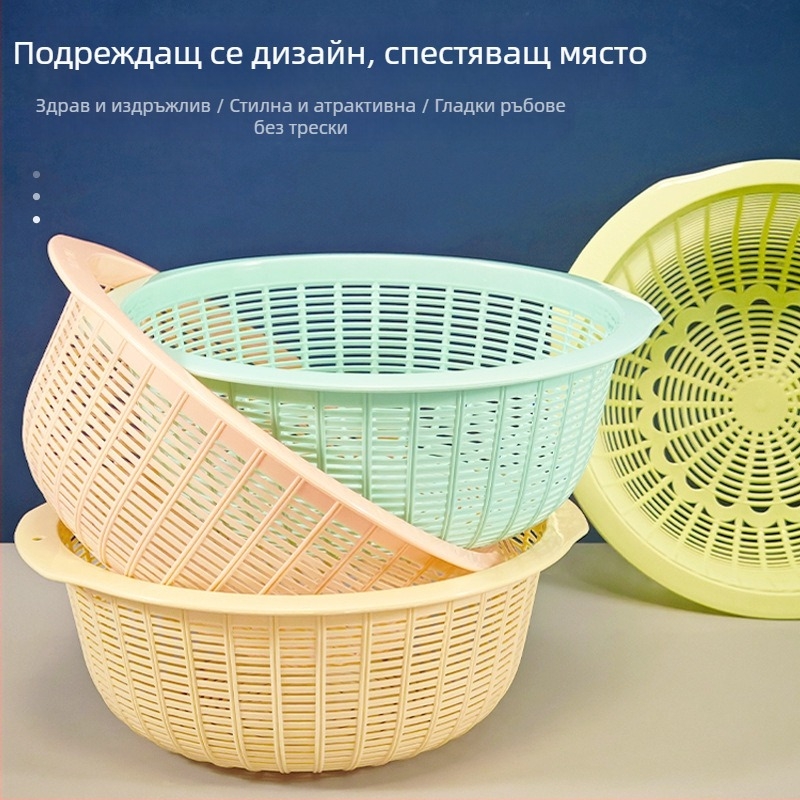Пластмасова кошница за съхранение с капак, пастелни макарон цветове, кухненска кошница за плодове и зеленчуци