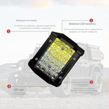 LED работна светлина, 4-инчова, 4 реда, 72W за офроуд превозни средства