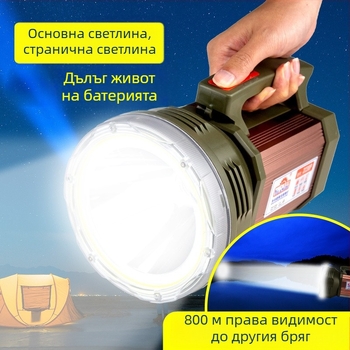 Преносим външен прожектор за дълъг обсег, презареждащ се LED фенер, лазерен лъч, водоустойчив, силна светлина