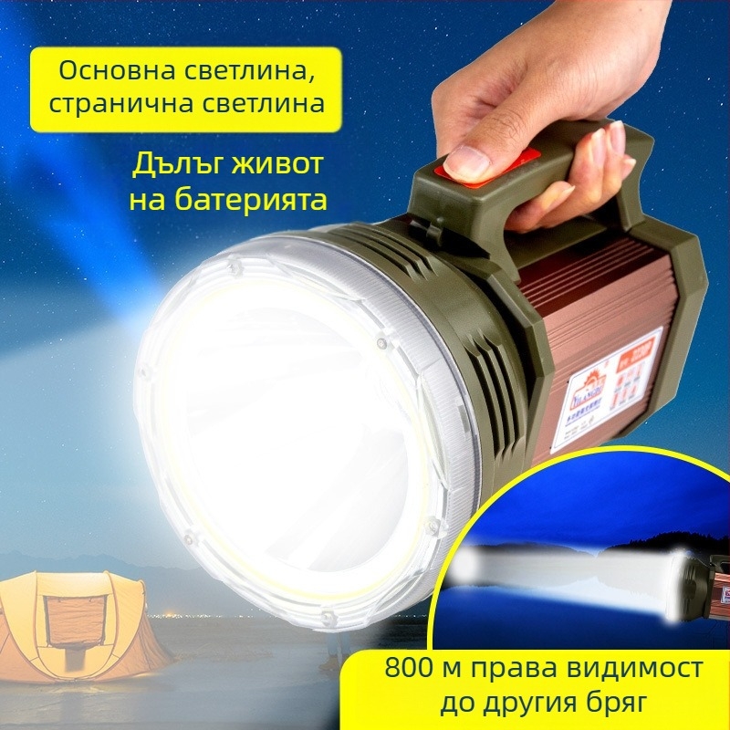 Преносим външен прожектор за дълъг обсег, презареждащ се LED фенер, лазерен лъч, водоустойчив, силна светлина