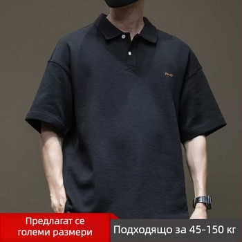Мъжка поло риза в японски ретро стил, къс ръкав, лек летен плат, свободен силует, големи размери, ежедневна употреба