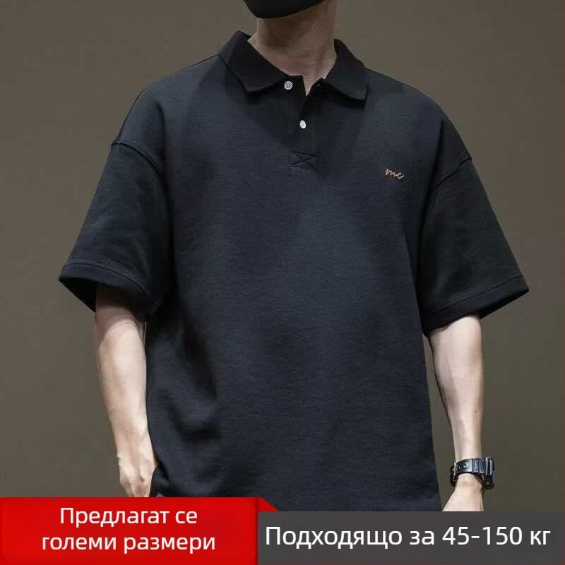 Мъжка поло риза в японски ретро стил, къс ръкав, лек летен плат, свободен силует, големи размери, ежедневна употреба
