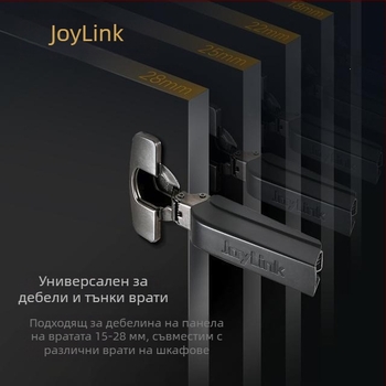 Joylink шарнир за гардероб с хидравличен буфер, двустепен ход, универсален за дървени врати