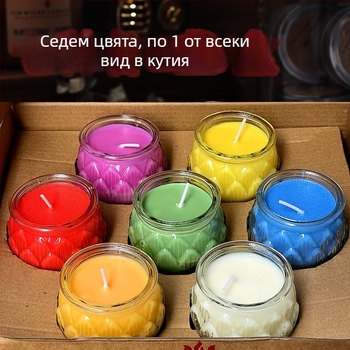 Цветна лотосова стъклена лампа за поклонение пред Буда, свещник с плоска уста, 24-часово горение, удебелен голям размер, за домашна употреба и храмови тържества.