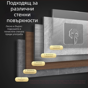 Прозрачна стенна закачалка със силно залепване - без пробиване, 0-1 кг, PVC