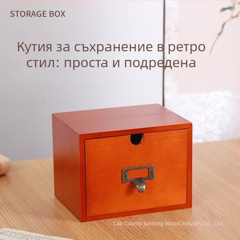 Дървен органайзер за бюро с чекмеджета за карти и бележки