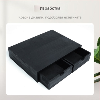Дървена кутия за съхранение с отделения и издърпващо чекмедже за кафе капсули, две отделения, модерен минималистичен стил