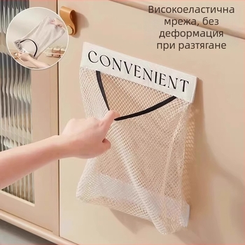 Стенно монтирана мрежеста чанта за съхранение на пластмасови торбички в кухнята, голям капацитет