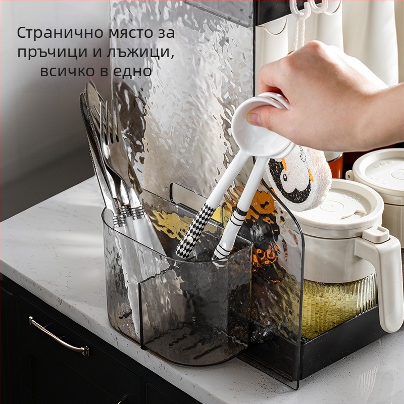 Кухненски стелаж за подправки и бутилки за олио — двуетажен, мултифункционален, прозрачен организатор за плот