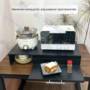 Разтегателна двойно ниво поставка за микровълнова за кухня, мултифункционална ракла за плот с отделение за подправки, ъглов шкаф от въглеродна стомана