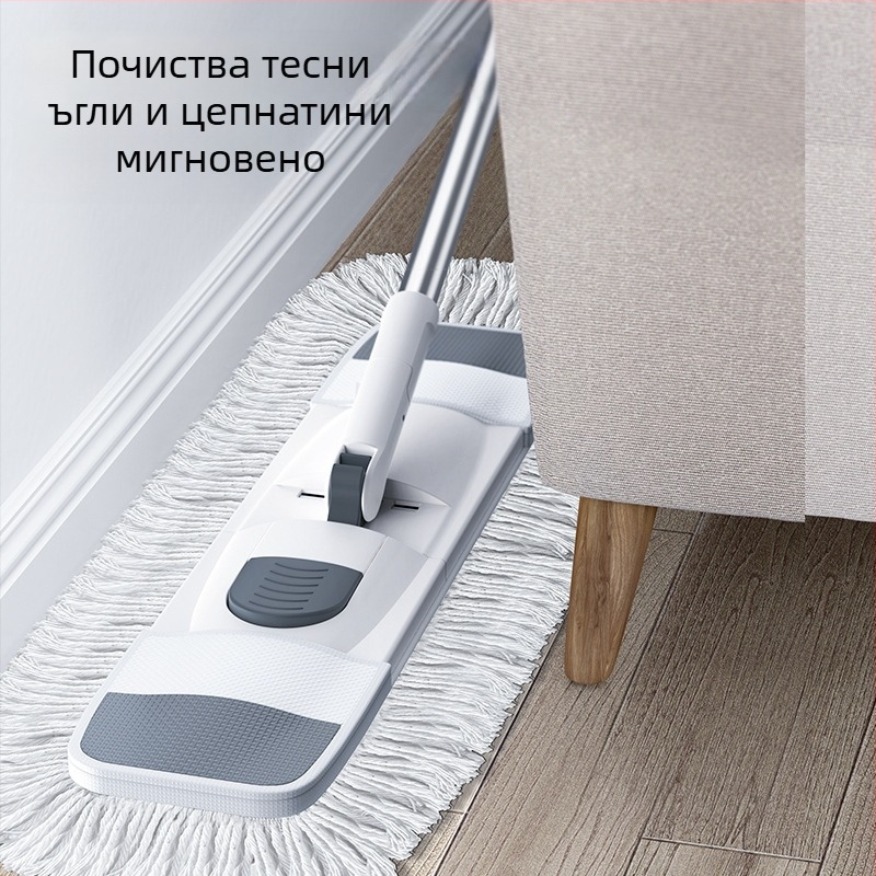 Голям индустриален моп за прах с плоска глава, микрофибър и стоманена дръжка