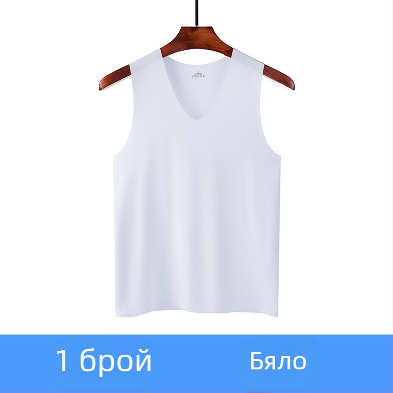 Безшевна мъжка безръкавка от ледено копринено трико за лято, тънък спортен базов топ