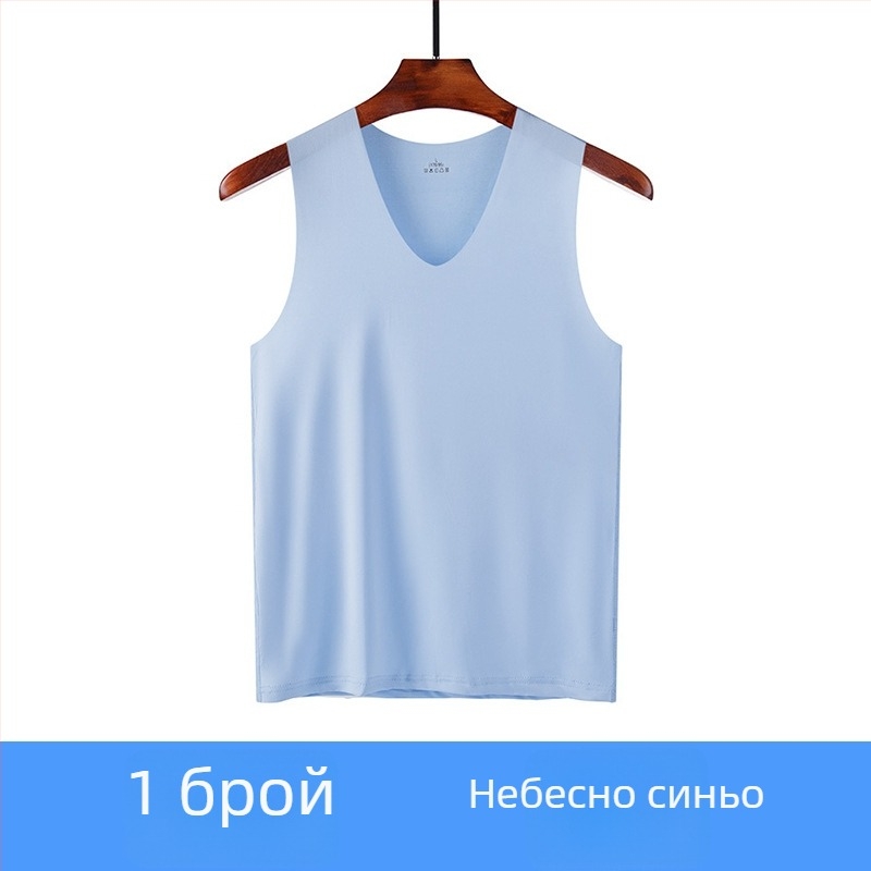 Безшевна мъжка безръкавка от ледено копринено трико за лято, тънък спортен базов топ