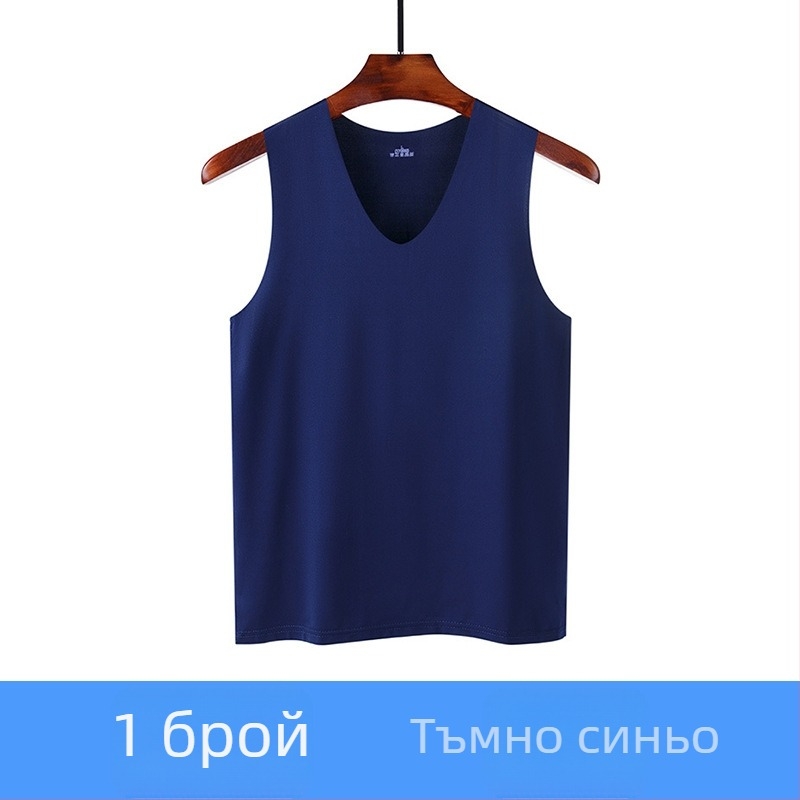 Безшевна мъжка безръкавка от ледено копринено трико за лято, тънък спортен базов топ