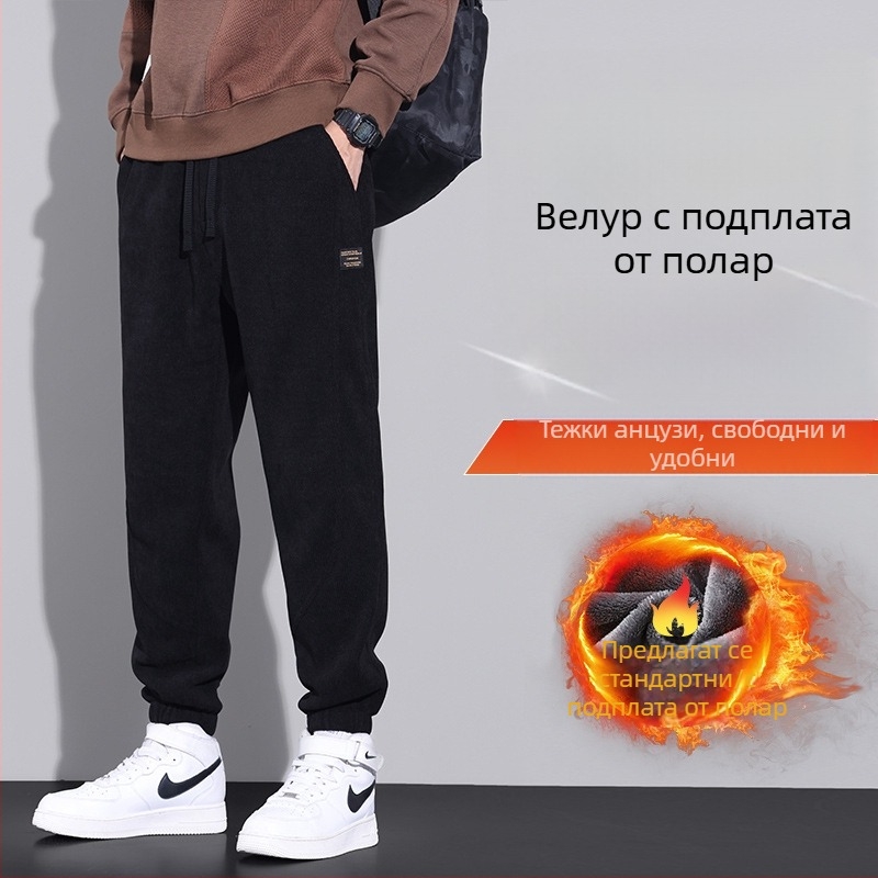 Мъжки панталони от corduroy с вътрешен флисов слой, топли за есенно-зимния сезон, спортно-ежедневни