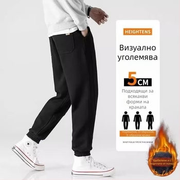 Мъжки зимни спортни панталони с флисова подплата, свободен силует, панелни пришивки, ежедневни спортни панталони