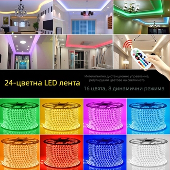 LED неонова лента за дома, дистанционно управление, многоцветна, водоустойчива, трите цвята, за дневна стая и таван, 220V, смяна на цвета, за външна употреба