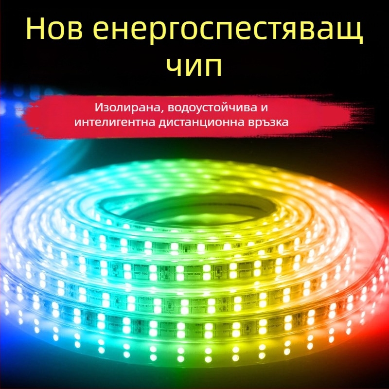 LED неонова лента за дома, дистанционно управление, многоцветна, водоустойчива, трите цвята, за дневна стая и таван, 220V, смяна на цвета, за външна употреба