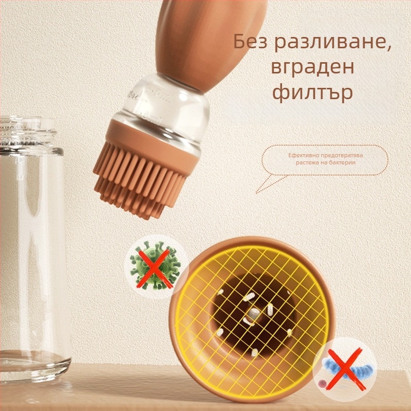 Силиконова бутилка за масло с интегрирана четка за мазнини, кухненски инструмент за барбекю, хранителен клас, термоустойчива, всичко в едно