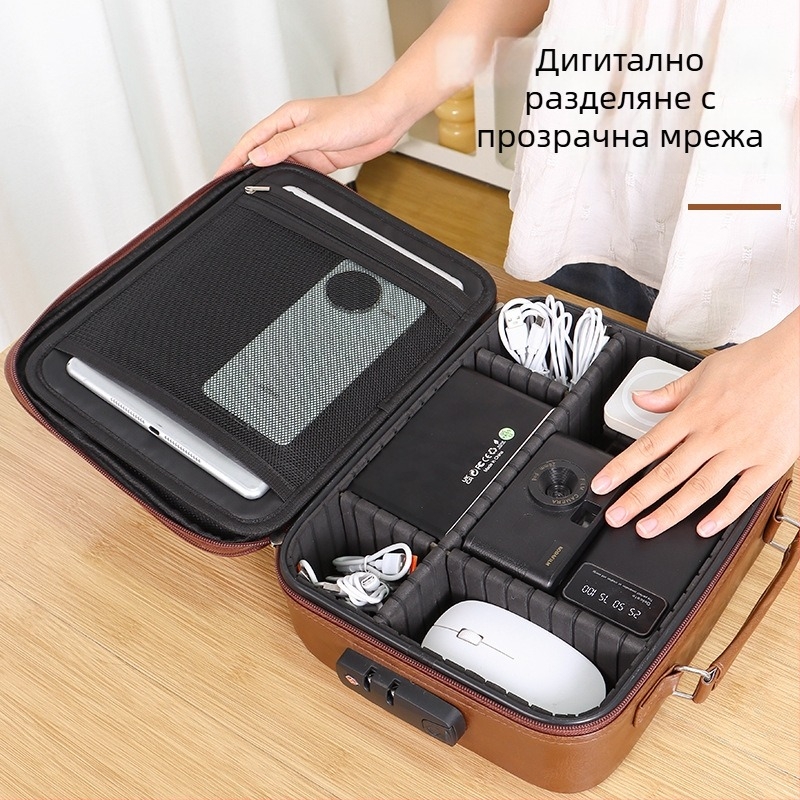 NIANDUODUO PU кожена мултифункционална чанта за паспорт, документи и карти с паролно заключване, водоустойчива, антикрадна система, разширяем капацитет