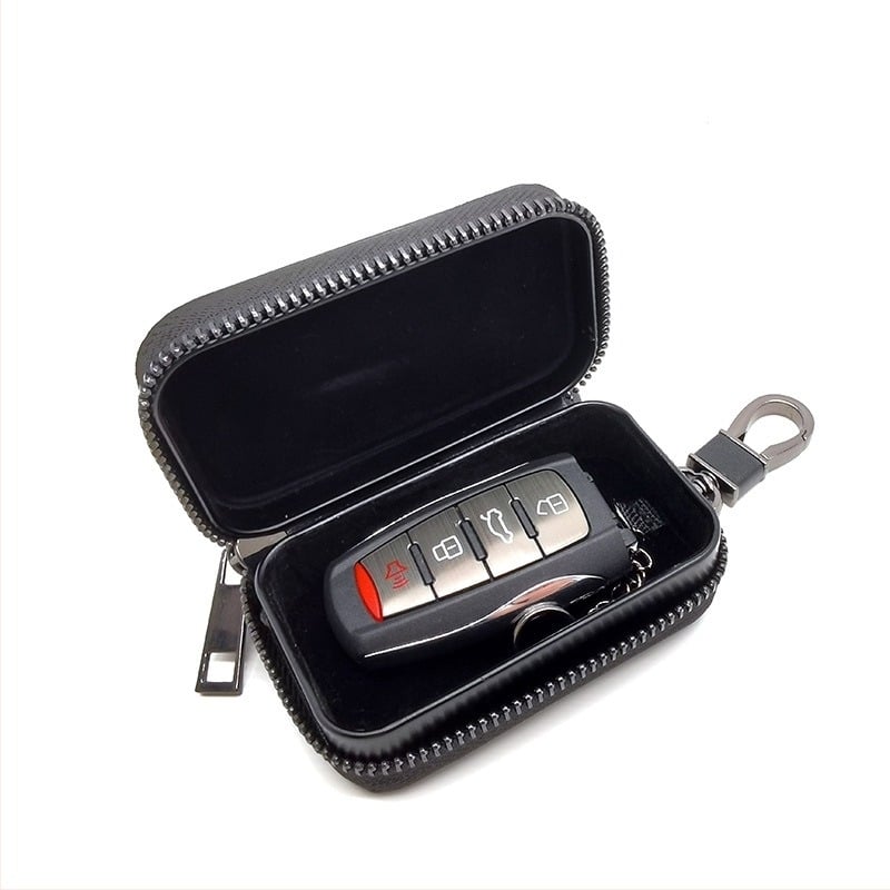 PU RFID калъф за автомобилни ключове с цип, метална кутия, ръчен дизайн