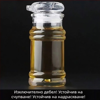 Акрилен комплект бутилки за масло и подправки: бутилка за оцет, бутилка за подправки, бутилка за соев сос и буркан за люти чушки.