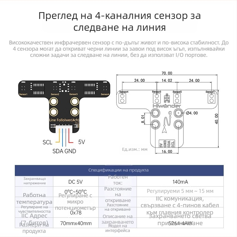 Phantom 4-канален модул за проследяване на линията — сензор за интелигентен мини робот-автомобил с инфрачервено разпознаване на черни и бели линии