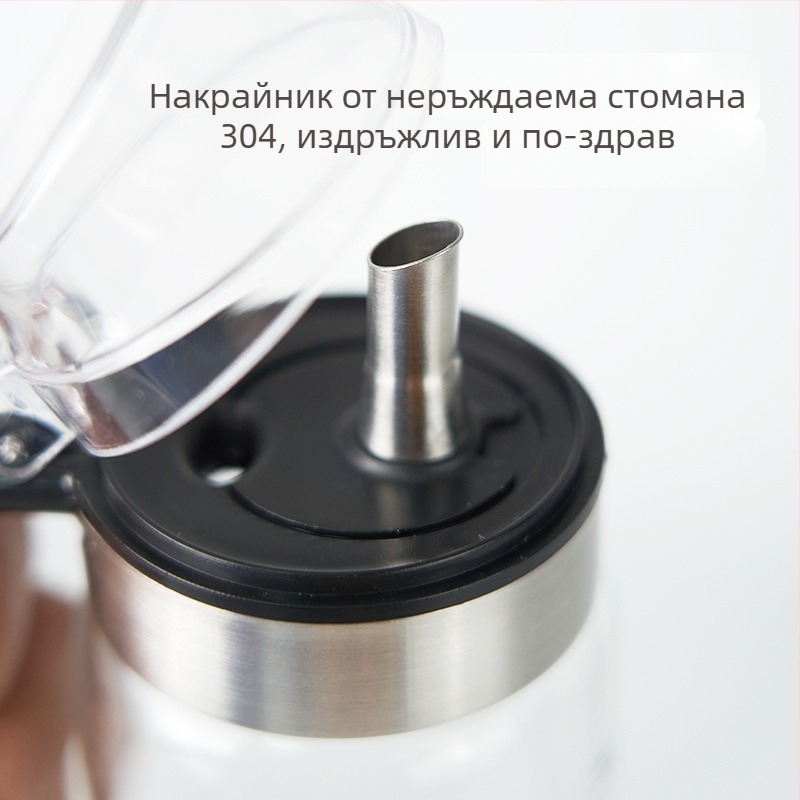 Бутилка за олио от високо боросиликатно стъкло с голям капацитет; кухненска бутилка за подправки с пресово дозиране за олио, соев сос и оцет.