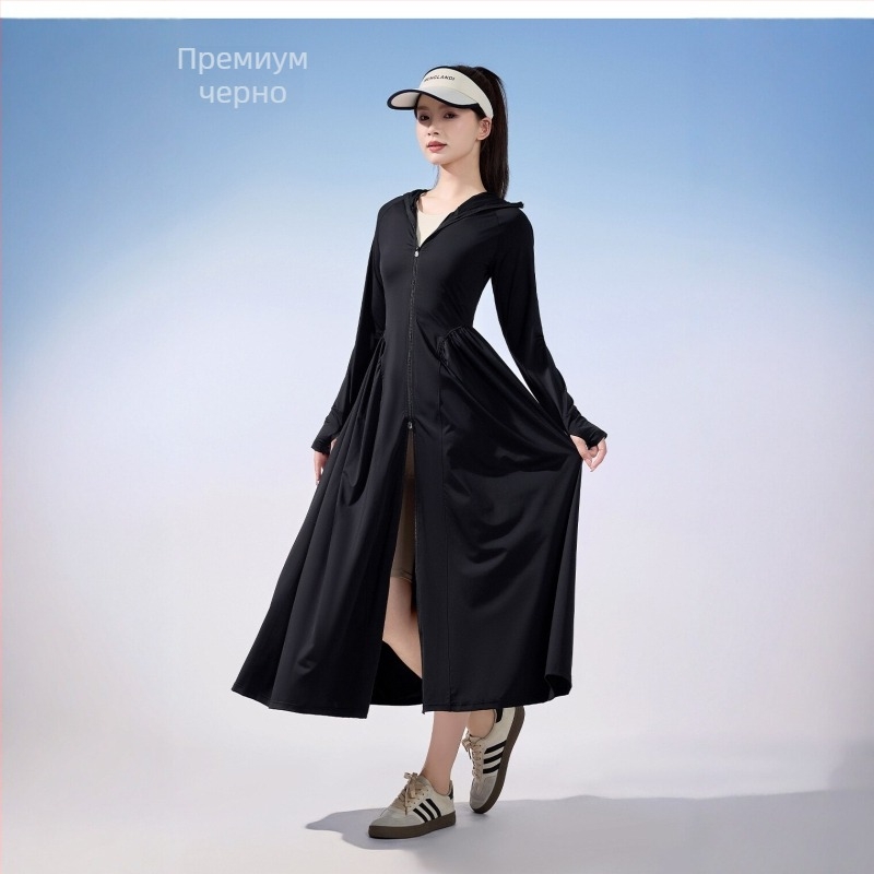 Дълга дамска рокля за слънцезащита UPF50+ с Ice Silk плат и акцент на талията, тънък силует, 2026