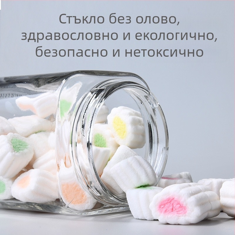 Стъклен кухненски буркан с герметично затваряне, квадратен малък размер за закуски, бебешка храна и бонбони