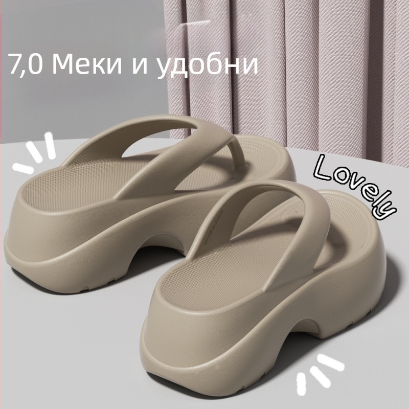 Дамски чехли с дебел под, летни, корейски стил, удобни и леки, за плаж и ваканции