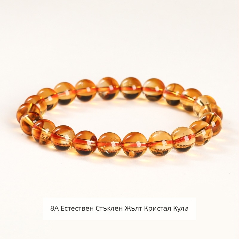 Jingde Jewelry 7A Естествен жълт цитрин – геометрична гривна с мъниста, унисекс, ръчна изработка, кристално бижу