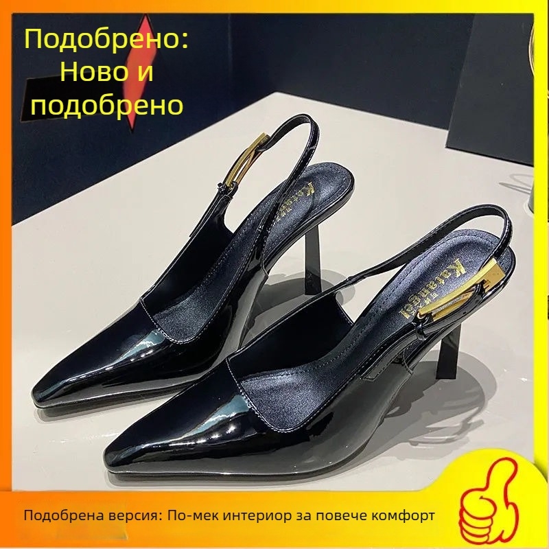 24 ранна пролет: дамски лаковани PU сандали със златна лента, супер високи токчета, метално копче, модни обувки