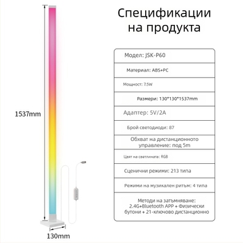 Триъгълна подова лампа с RGB LED лента за атмосфера, Bluetooth сензор за звук, за стая за игри и бар