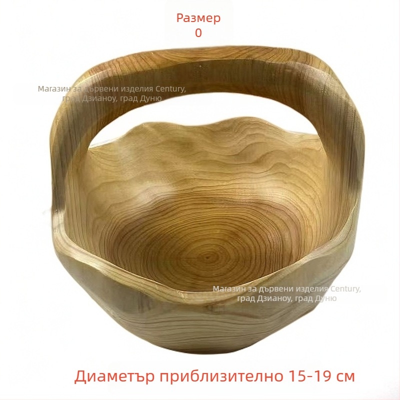 Дървена кошница за плодове с неравна коренова резба — модерна минималистична естетика за хол