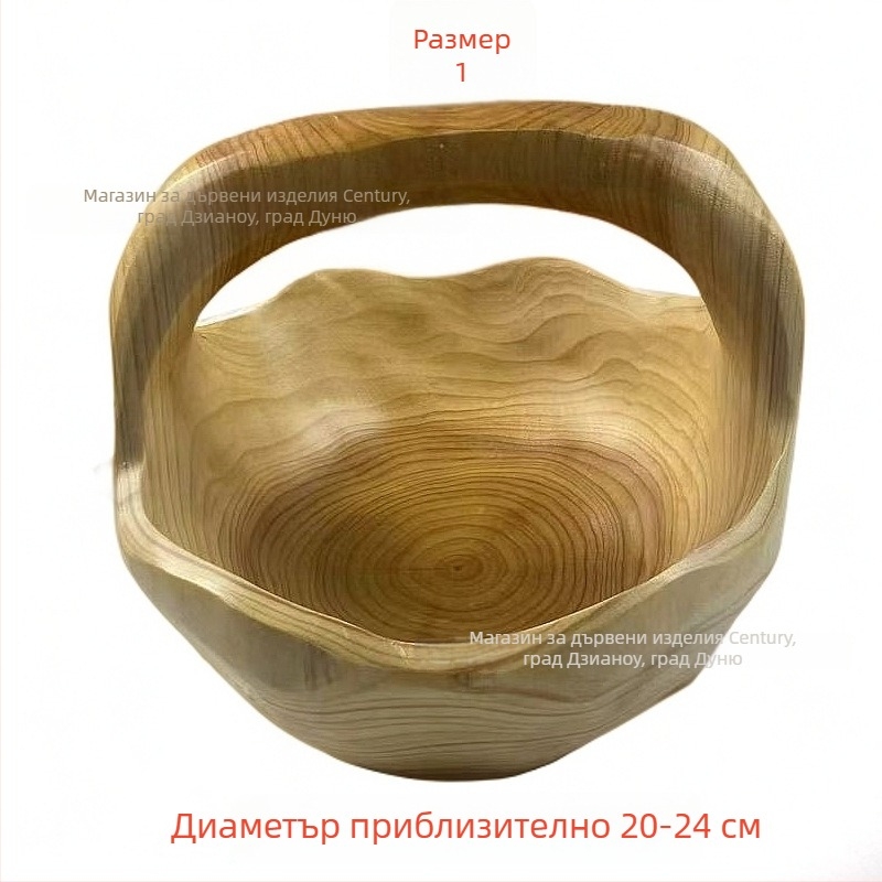 Дървена кошница за плодове с неравна коренова резба — модерна минималистична естетика за хол
