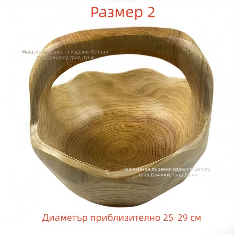 Дървена кошница за плодове с неравна коренова резба — модерна минималистична естетика за хол