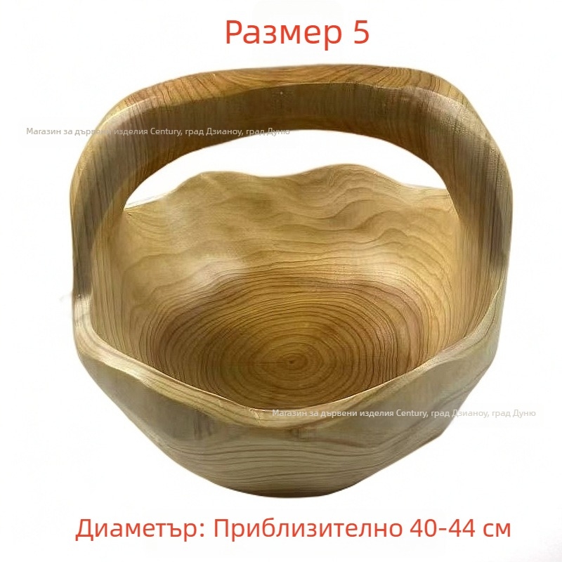 Дървена кошница за плодове с неравна коренова резба — модерна минималистична естетика за хол