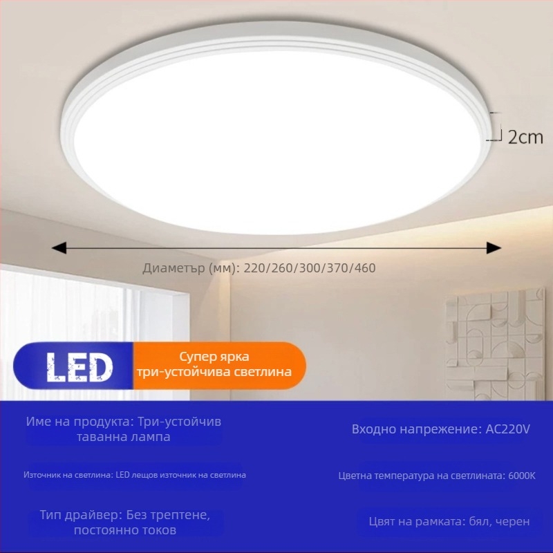 LED таванна лампа, пълно запечатана, ултра тънка, модерен минималистичен стил, за спалня, балкон и баня, защита за очите, кръгла основна светлина