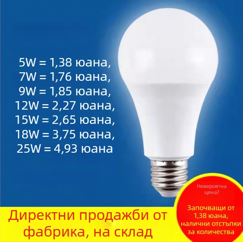 LED крушка с пластмасово покритие от алуминий, база E27 или B22, енергоспестяваща, форма A60