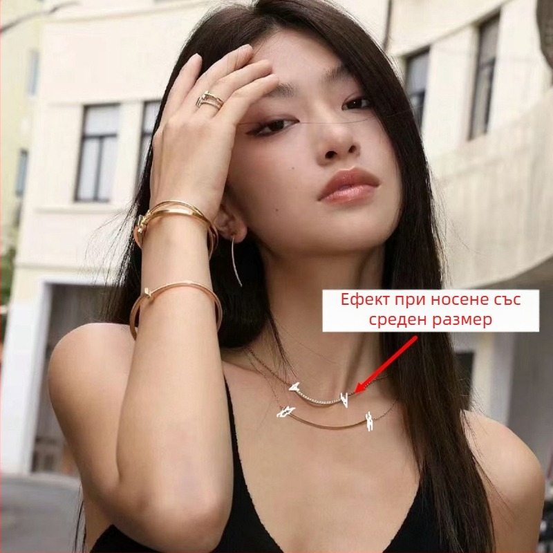 Класическо колие със усмихнато лице, позлатено с 18K розово злато, среден размер, пълни диаманти