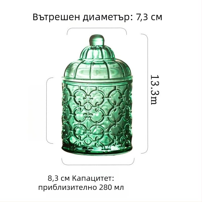 Изумрудено стъклено бурканче за съхранение, прозрачно, за памучни тампони и бижута, ретро стил декор