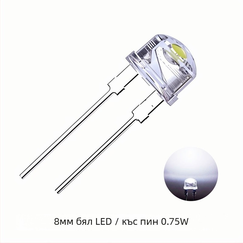 F8mm LED мънини с форма на соломен шапка, inline 0.5W, бял LED