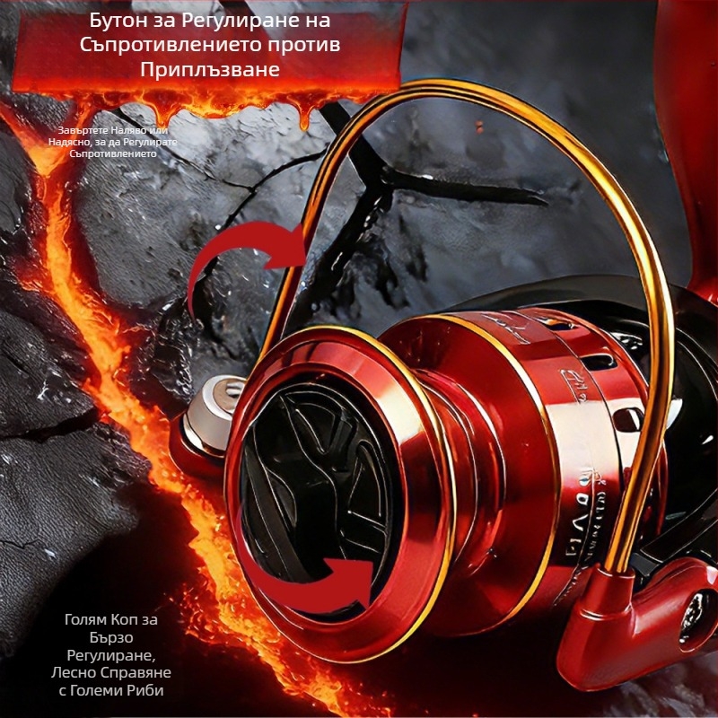 Изцяло метален спининг макара за риболов, модел Fire Lizard примамка, дълги хвърляния, дълбоко море, устойчива на солена вода